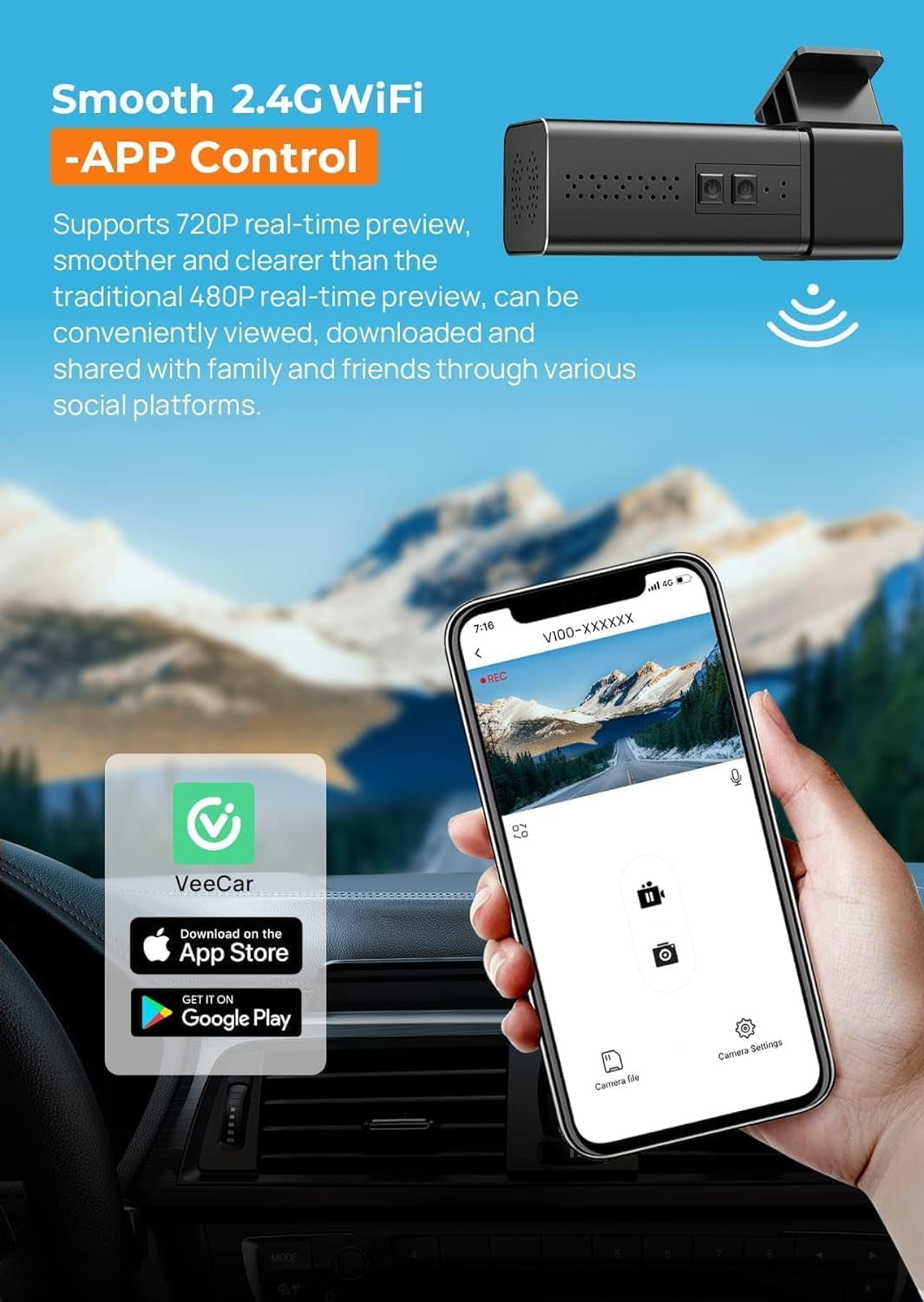2.5K WiFi Dash Cam with Night Vision, G-Sensor, Loop Recording, and 24-Hour Parking Mode - Includes Free 32GB SD Card, Up to 256GB