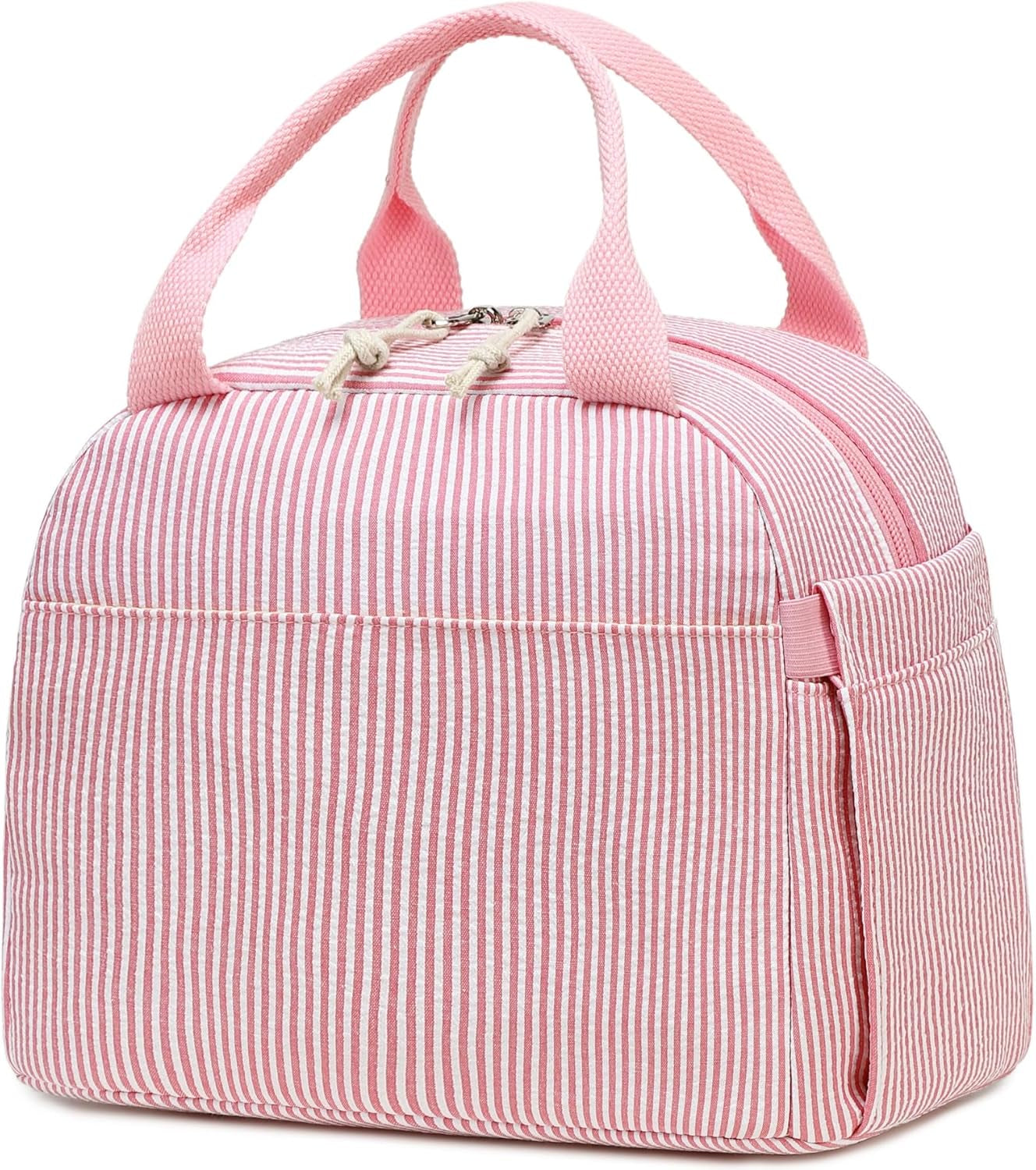 Corduroy Insulated Lunch Tote Bag for Men and Women - Reusable Large Capacity Cooler for Work, Picnics, and Travel (Strawberry Design)