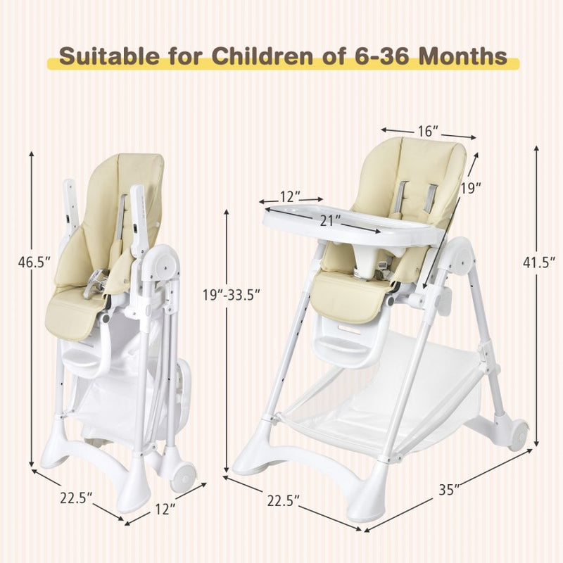 Folding Baby Chair with Wheel Tray and Storage Basket