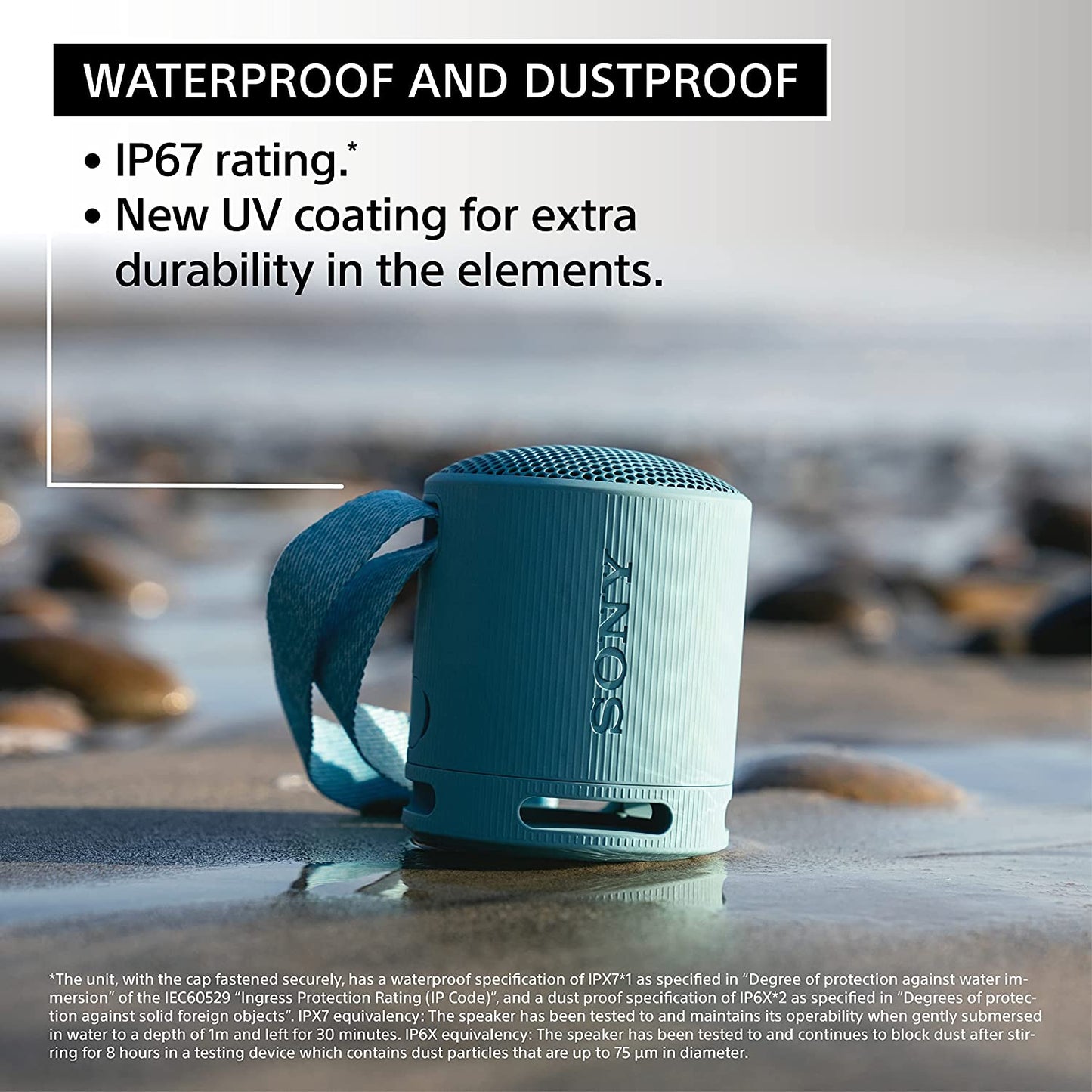 SRS-XB100 Wireless Bluetooth Portable Speaker - IP67 Waterproof & Dustproof, 16-Hr Battery Life, Strap, Hands-Free Calling - Grey