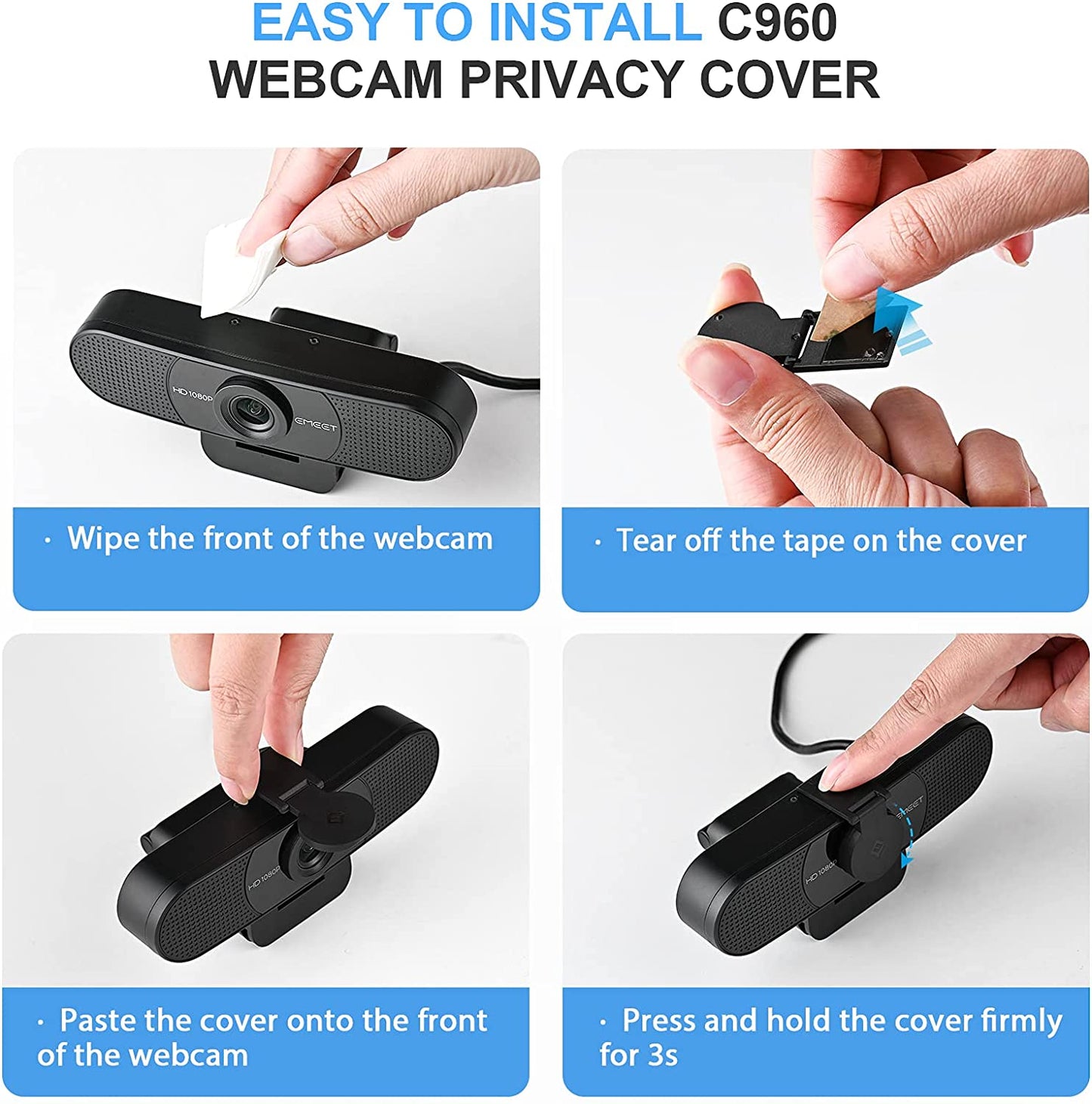 Webcam with Dual Microphones, 90° FOV, USB Plug Play-Online Conferencing and Streaming - Laptop and PC
