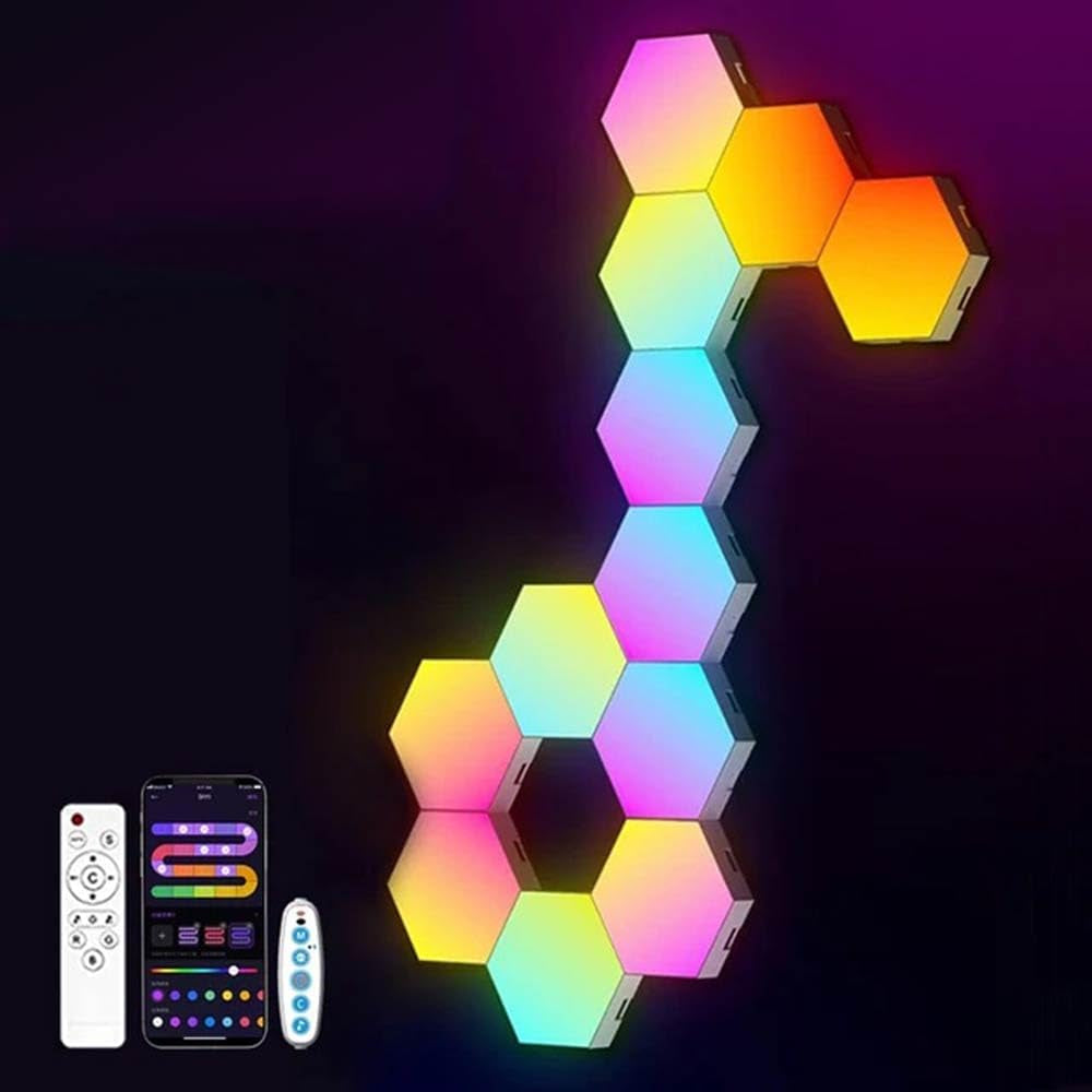 Hexagonal Modular RGB Wall Lights with Smart App and Remote Control - DIY Music Sync LED Panels for Bedroom and Children's Room Decor (Set of 8)