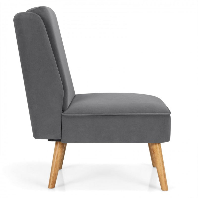Velvet Armless Accent Chair with Rubberwood Legs for Bedroom Decor
