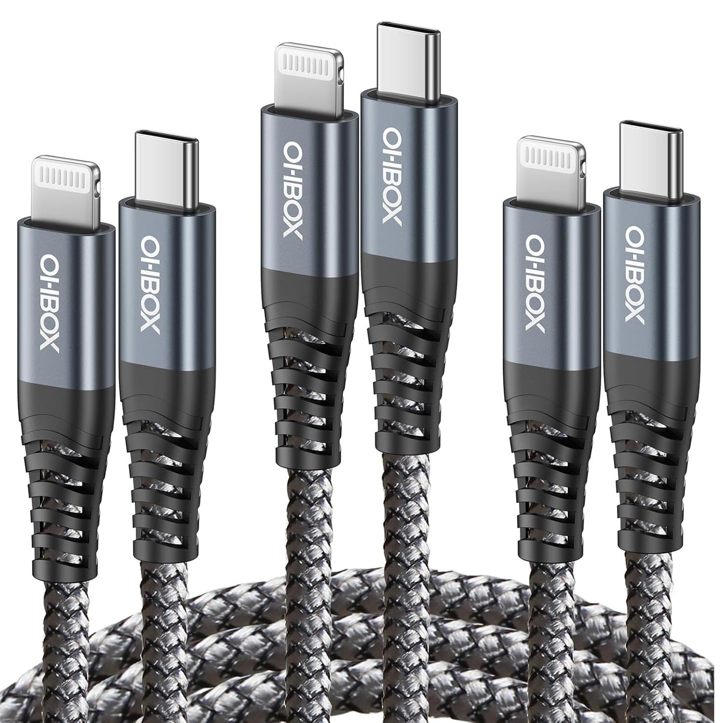 Premium 6FT Braided Lightning Charger Cable - 3-Pack Fast Charging USB Cords Compatible with iPhone