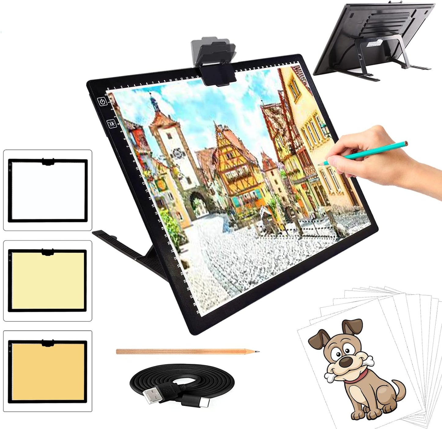 A3 Light Pad, Rechargeable Light Board for Diamond Painting, Tracing Light Box, Stand and Clip,Table Lightbox, Tracing, Drawing