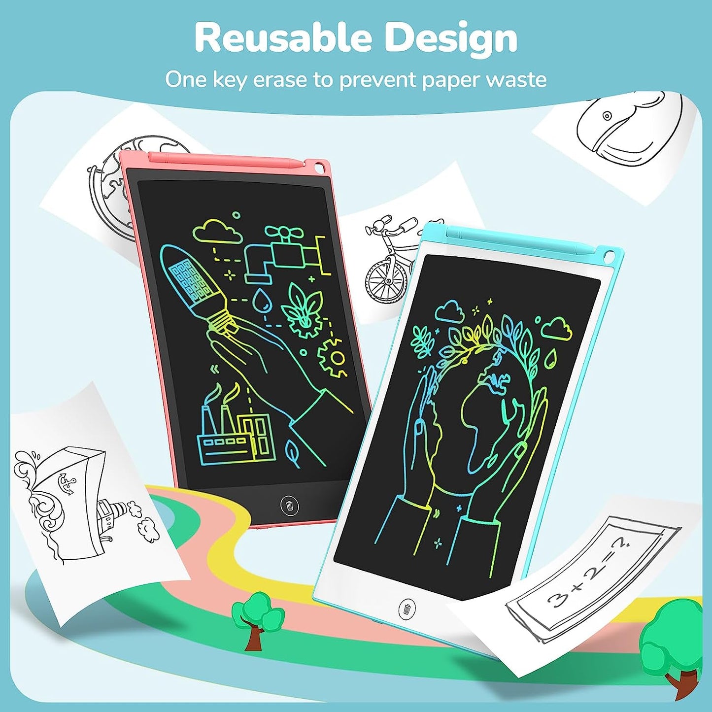 Dual Pack 8.5-Inch LCD Writing Tablet - Colorful Doodle Board for Children, Ideal Travel Activity and Learning Toy for Ages 3+