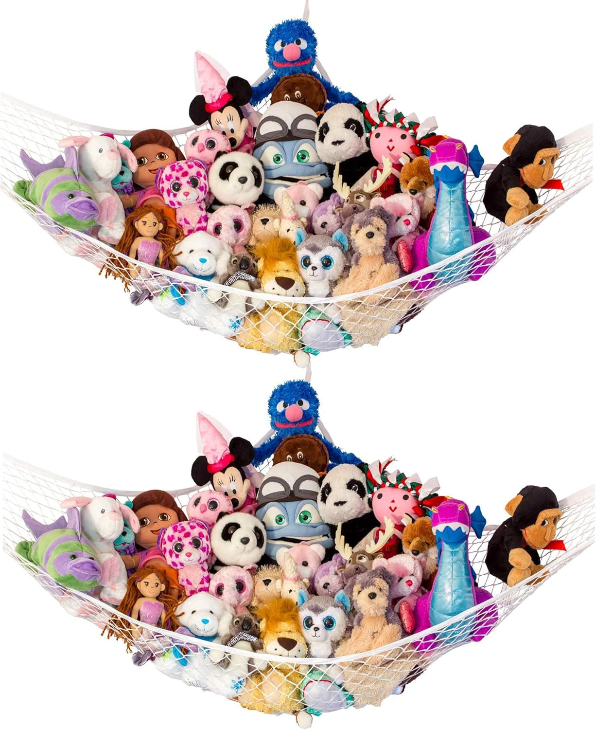 Large 2-Pack Stuffed Animal Net Hammock - Plush Toys | Corner Hanging Storage Solution - Organizing Teddy Bears and Stuffed Animals | Easy Installation Anchors and Hooks (White)