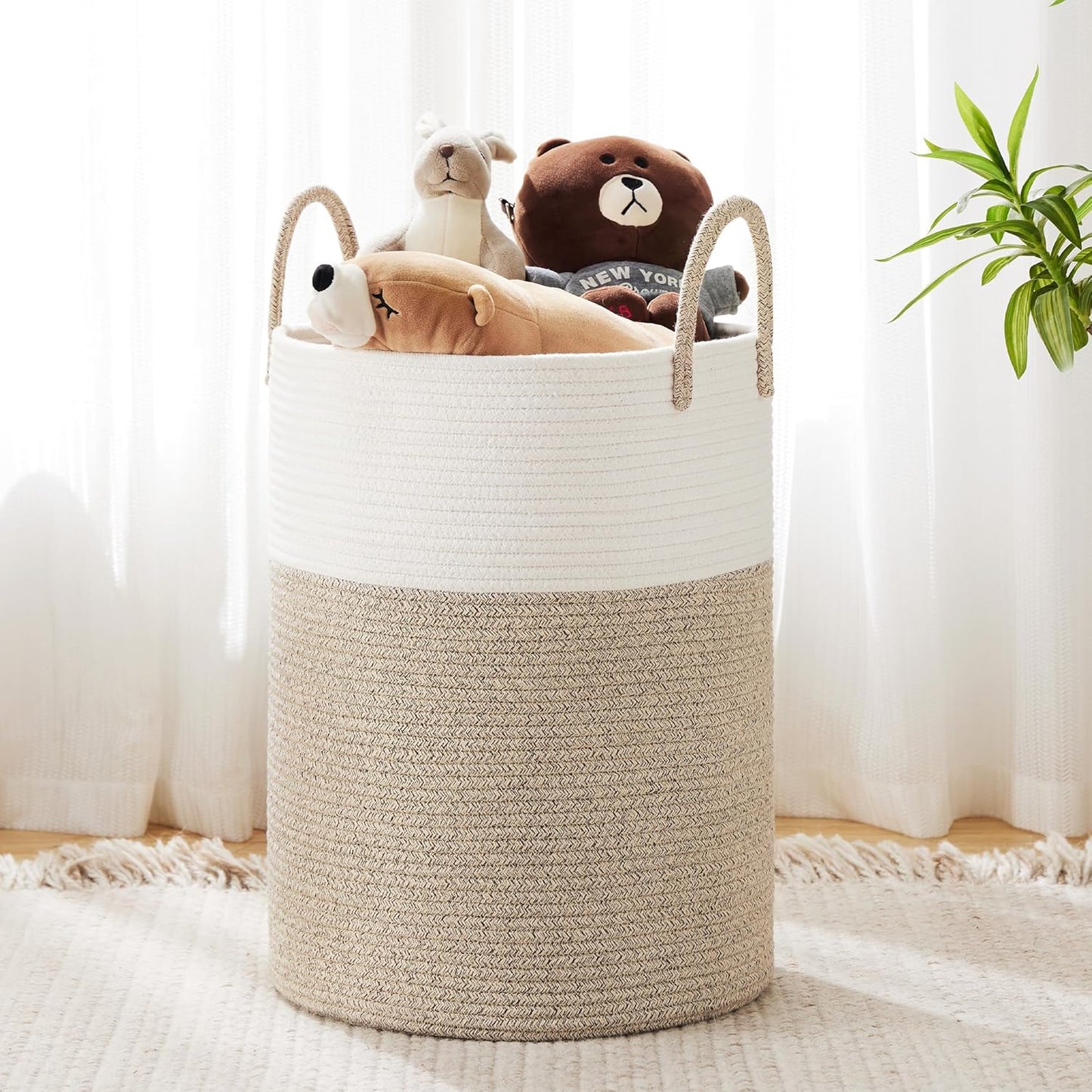 Cotton Rope Laundry Hamper by , 58L - Woven Collapsible Laundry Basket - Clothes Storage Basket for Blankets, Laundry Room Organizing, Bedroom Storage, Clothes Hamper – Brown