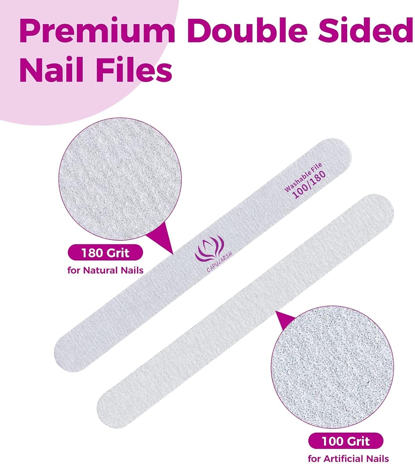 Professional 16-Pack Nail Files and Buffers Kit - Includes 10 Double-Sided 100/180 Grit Nail Files and 6 Four-Sided 120 Grit Nail Buffer Blocks for Acrylic and Dip Nails at Home or Salon