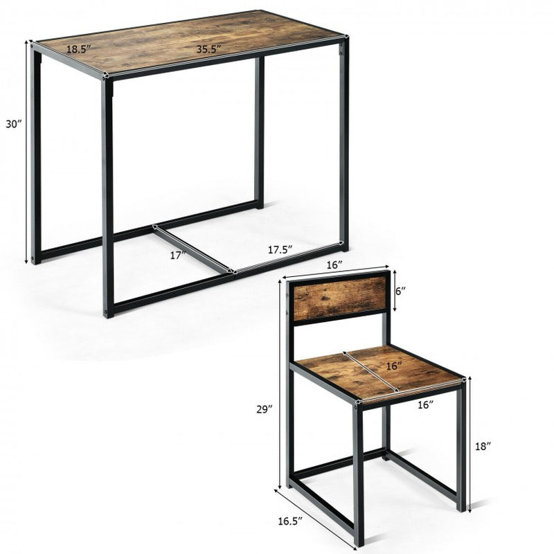 Compact 3-Piece Dining Set with Metal Frame: Table and 2 Chairs for Small Spaces