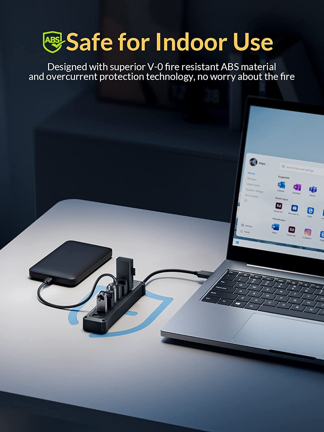 7-Port USB 3.0 Hub - High-Speed 5Gbps Data Adapter for Laptops, PCs, Printers, and More