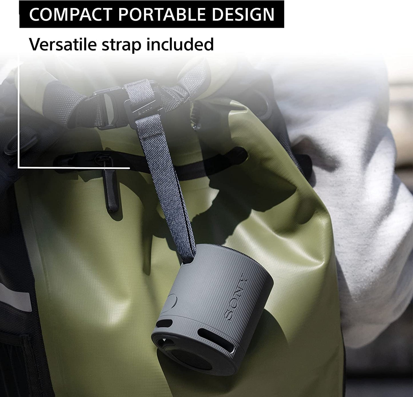 SRS-XB100 Wireless Bluetooth Portable Speaker - IP67 Waterproof & Dustproof, 16-Hr Battery Life, Strap, Hands-Free Calling - Grey