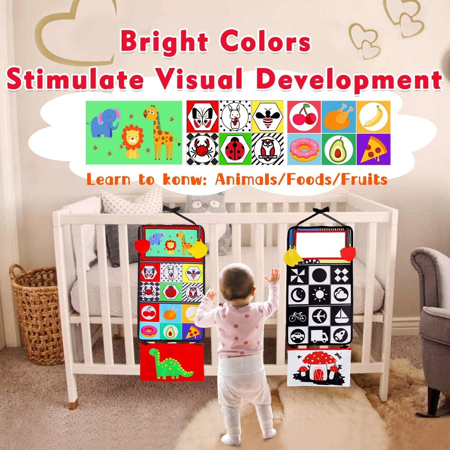 High Contrast Tummy Time Baby Mirror Toy - Montessori Crinkle Mat Cloth Book - Sensory Development Aged 0-12 Months
