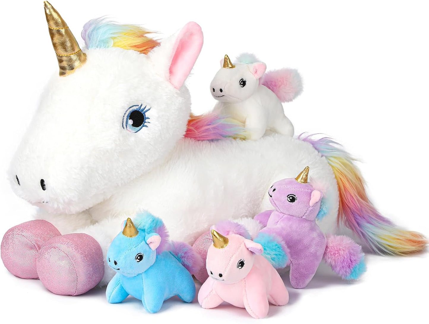 Unicorn Stuffed Animal Toy Aged 3+, Unicorn Mom - Four Unicorn Babies