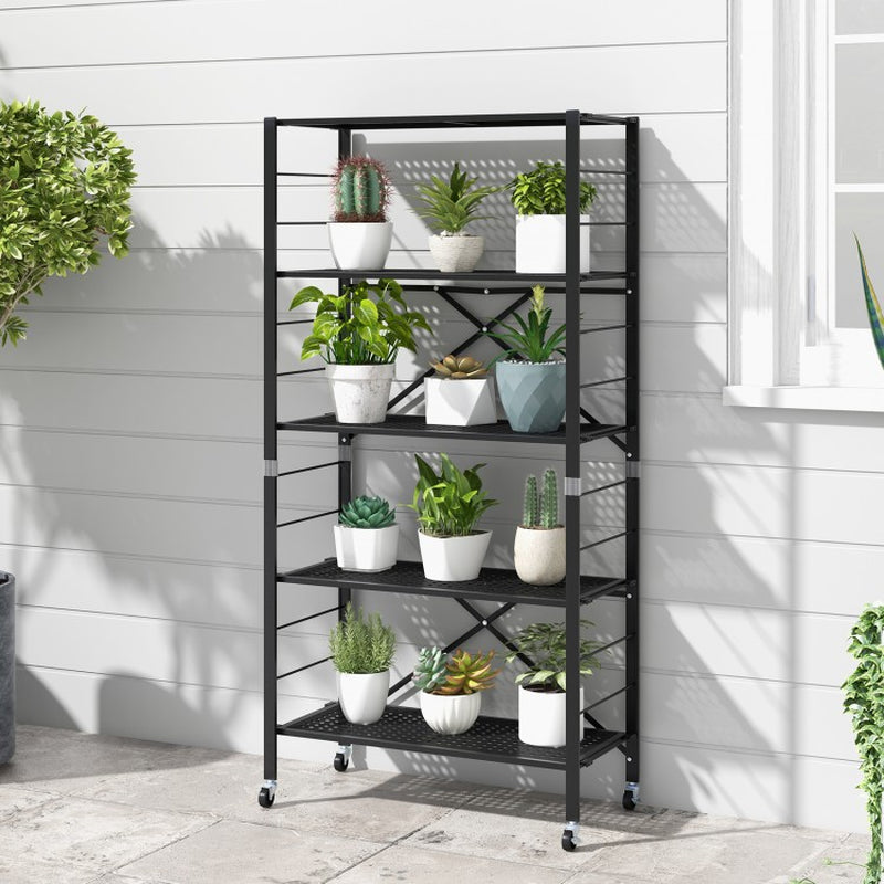 Adjustable 5-Tier Shelving Unit on Wheels for Garage, Kitchen, and Balcony Use