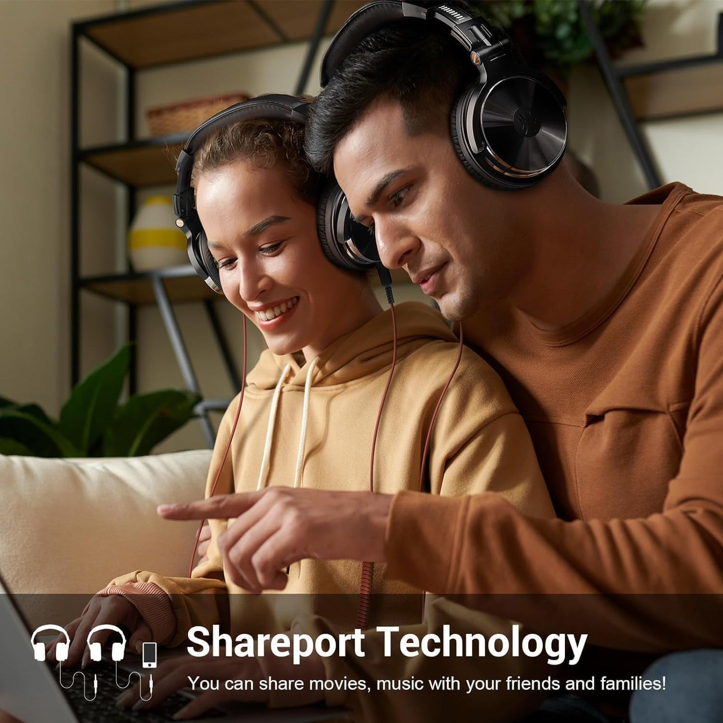Over-Ear Wired Headphones - 50mm Neodymium Drivers, In-Line Microphone, and Dual 3.5mm/6.35mm Connectors