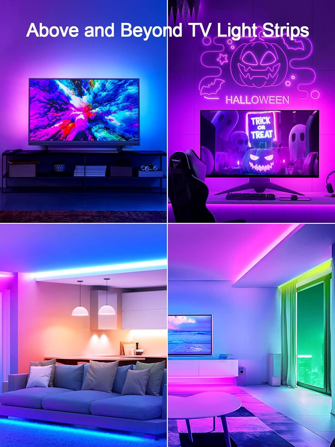 LED Backlight for TVs, 11.4Ft RGB Strip Lights for 32-50 Inch Monitors, Remote and Bluetooth APP Control, Music Sync, USB Powered Room Decoration