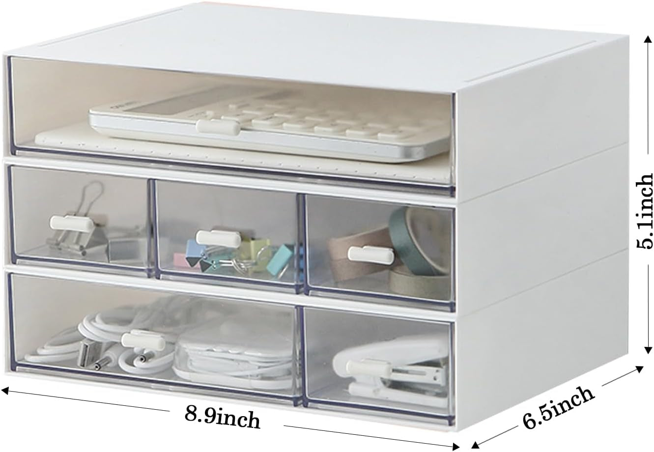 Sophisticated 6-Drawer Desk Organizer for Makeup and Cosmetic Storage for Bathroom and Desktop Organization (White)