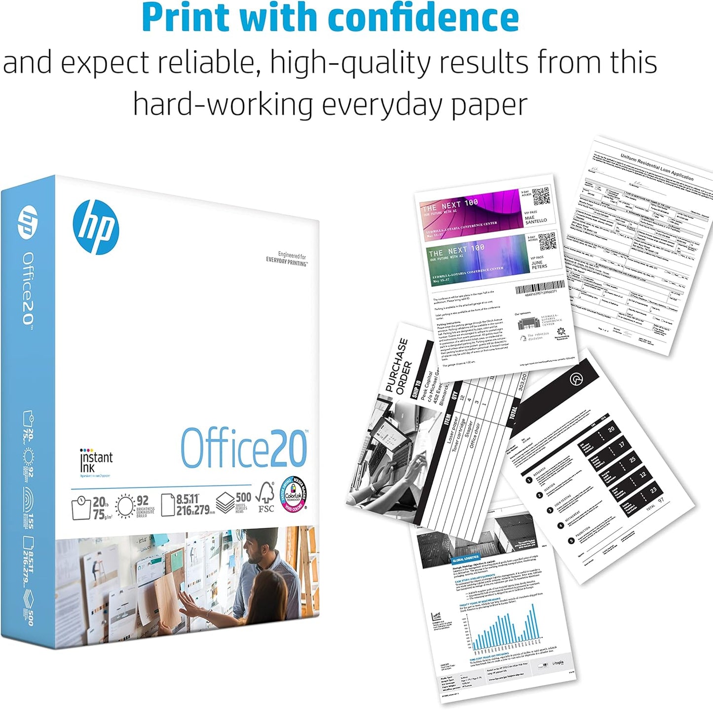 Premium 8.5x11 Office Printer Paper, 20 lb, 1 Ream (500 Sheets), 92 Bright, FSC Certified, Made in USA, Compatible with Model 112150R