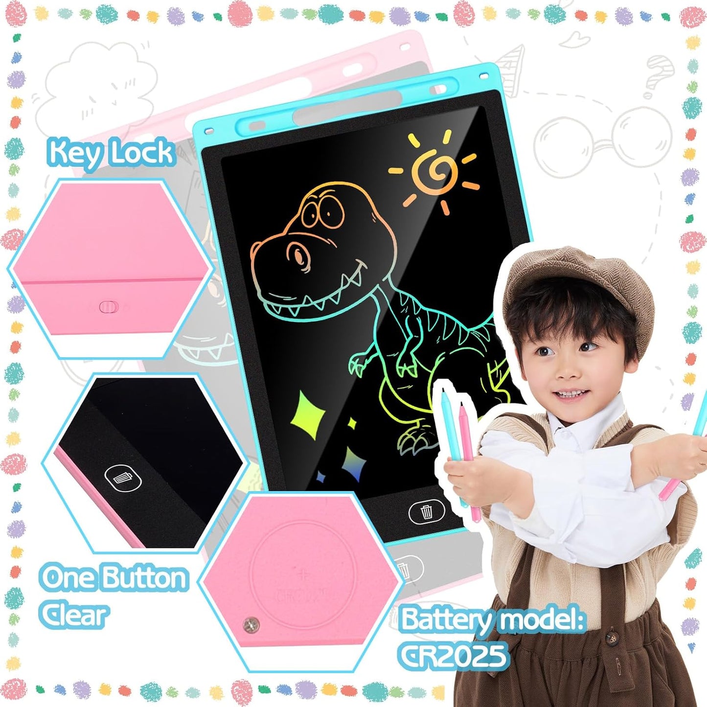2-Pack 10-Inch LCD Writing Tablets for Children - Drawing Tablets, Educational Toys, and Travel Essentials for Toddlers