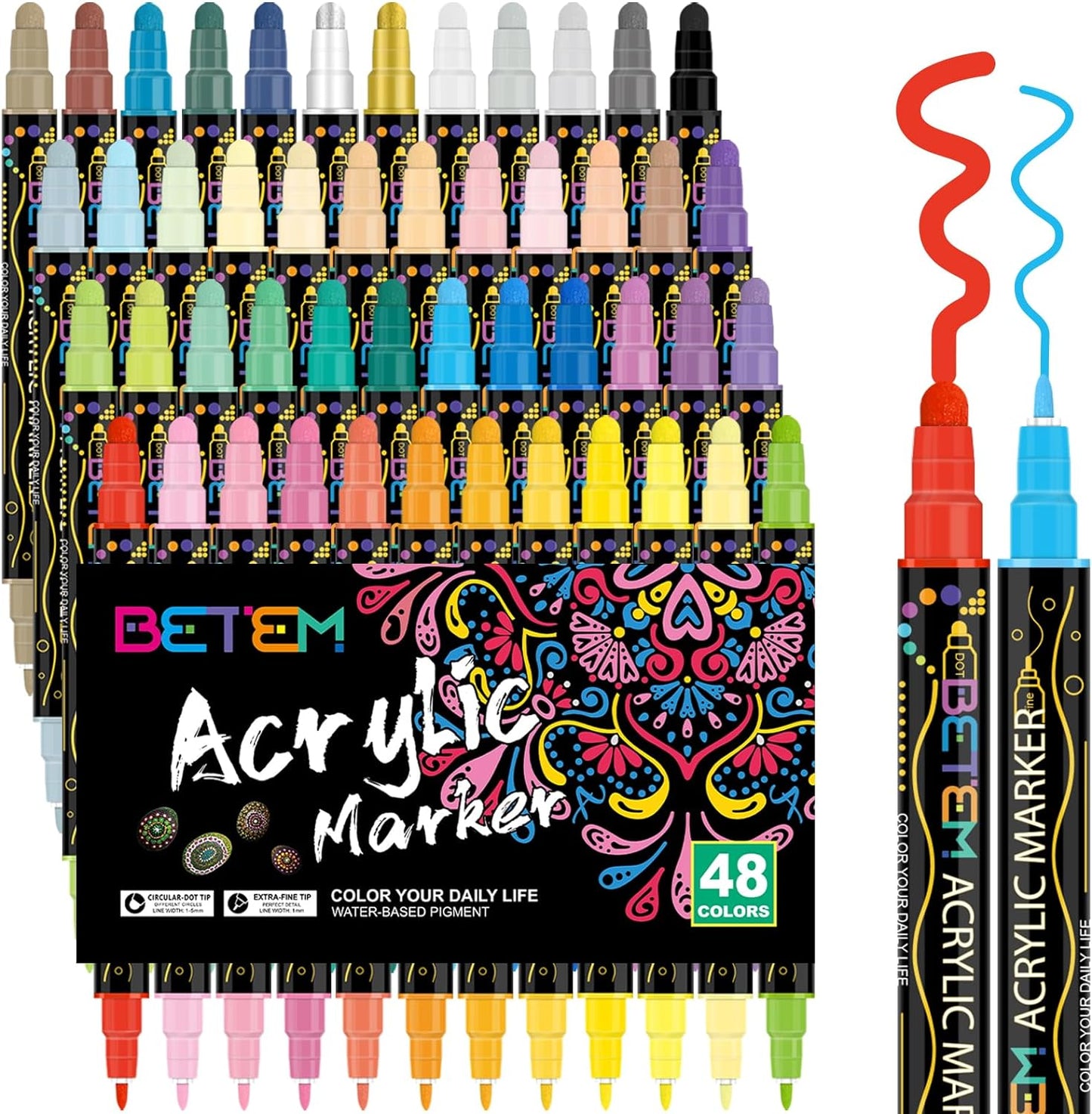 24-Color Dual Tip Acrylic Paint Markers for Versatile Art Applications on Wood, Canvas, Stone, Glass, and Ceramic