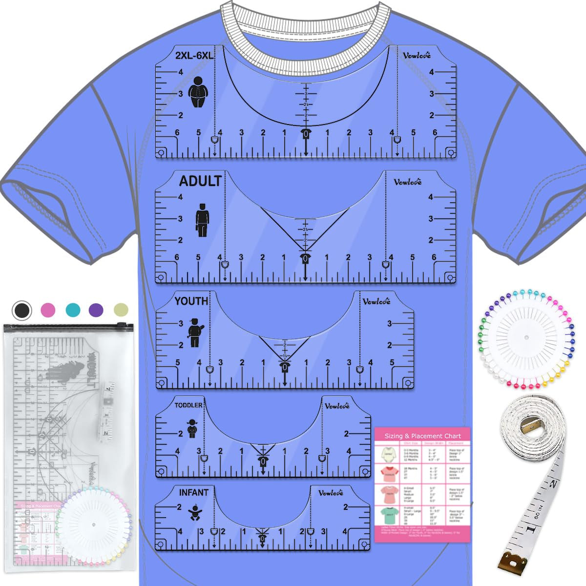 T-Shirt Alignment Ruler Measurement Tool for Centering Designs and Logos, Vinyl Placement-Heat Press and Sublimation Applications