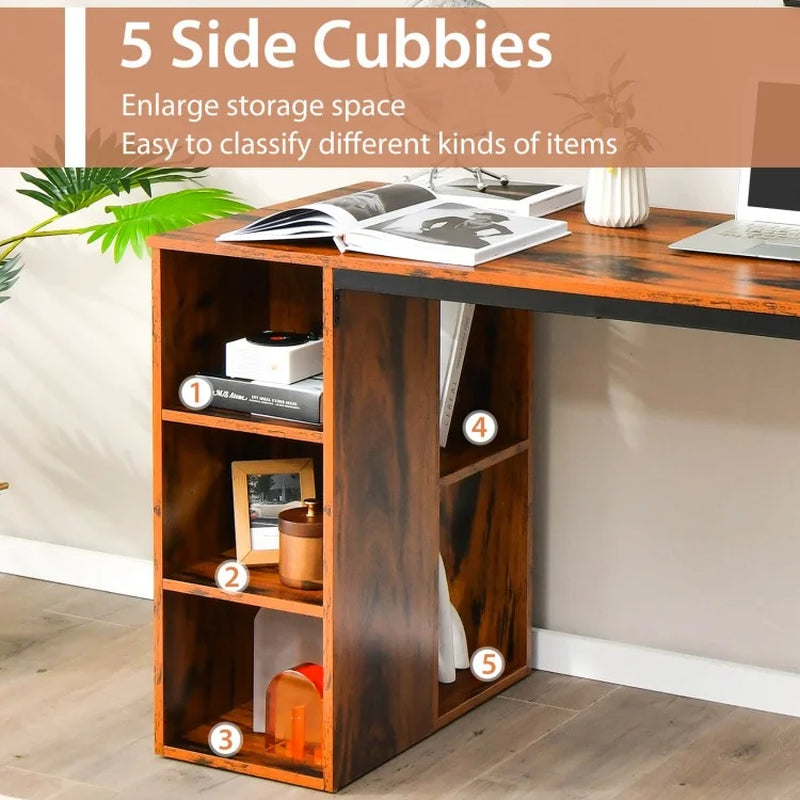 Computer Desk Featuring Five Side Shelves and Sturdy Metal Frame