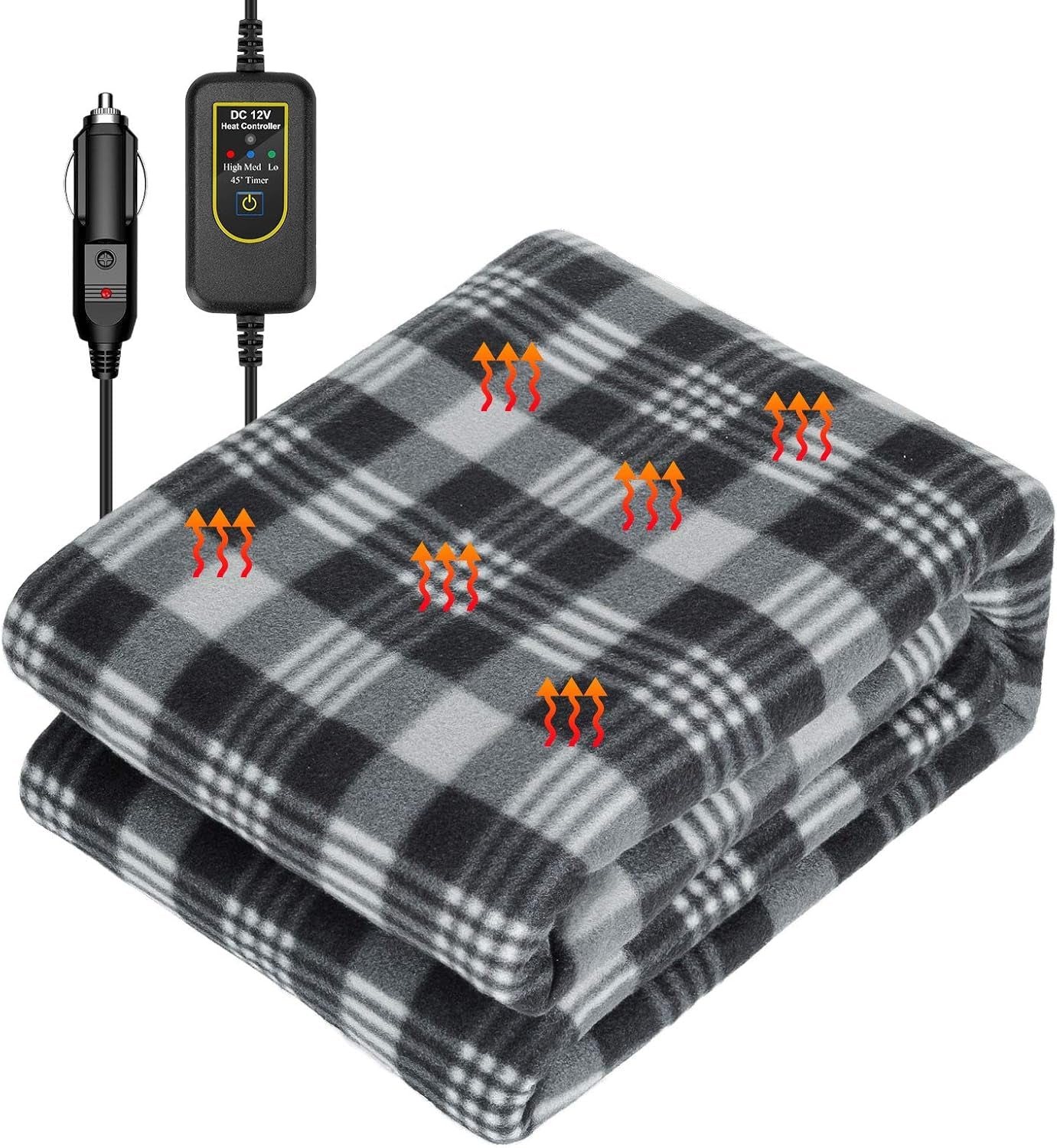 Electric Car Blanket 59"X 44", 12V Heated Car Blanket with High/Medium/Low Temp Control Travel Electric Blanket for Cars, RV, Truck, Boat, Cold Weather
