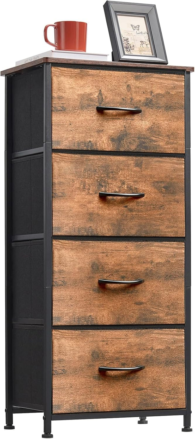 Tall Dresser for Bedroom, 4 Drawer Storage Organizer Chest of Drawers with Removable Fabric Bins - White Leather
