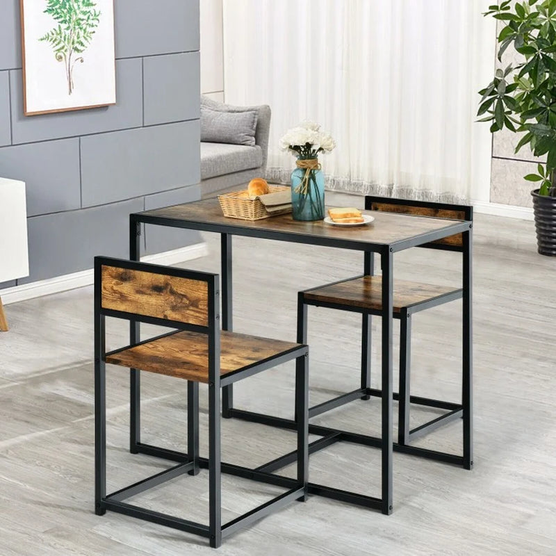 Compact 3-Piece Dining Set with Metal Frame: Table and 2 Chairs for Small Spaces