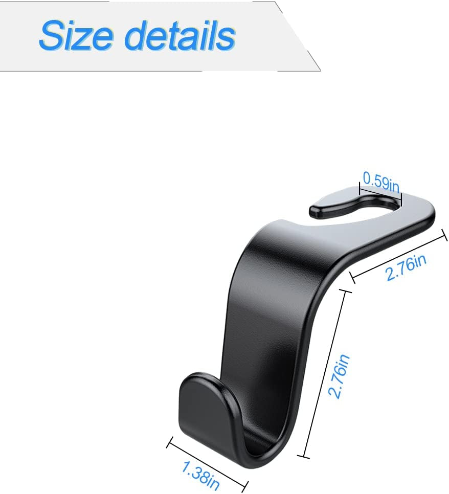 4-Piece Black Car Headrest Hooks - Universal Rear Seat Hangers for Handbags, Wallets, Grocery Bags, and Children's Toys