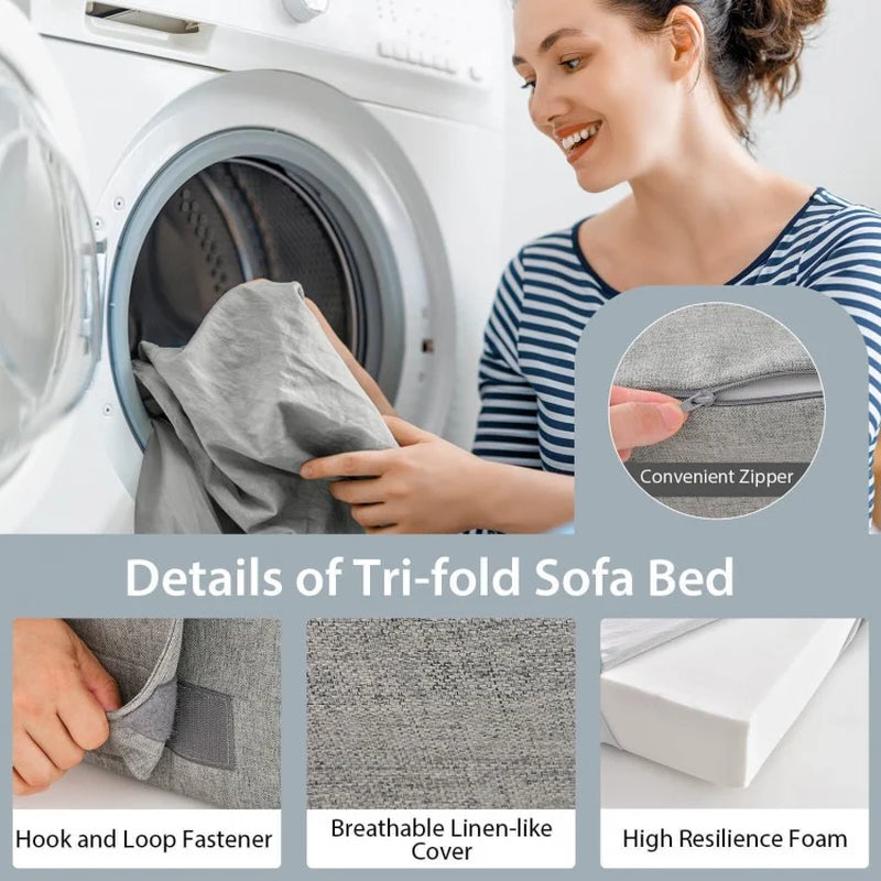 6-Inch Tri-Fold Sofa Bed Mattress with Pillow