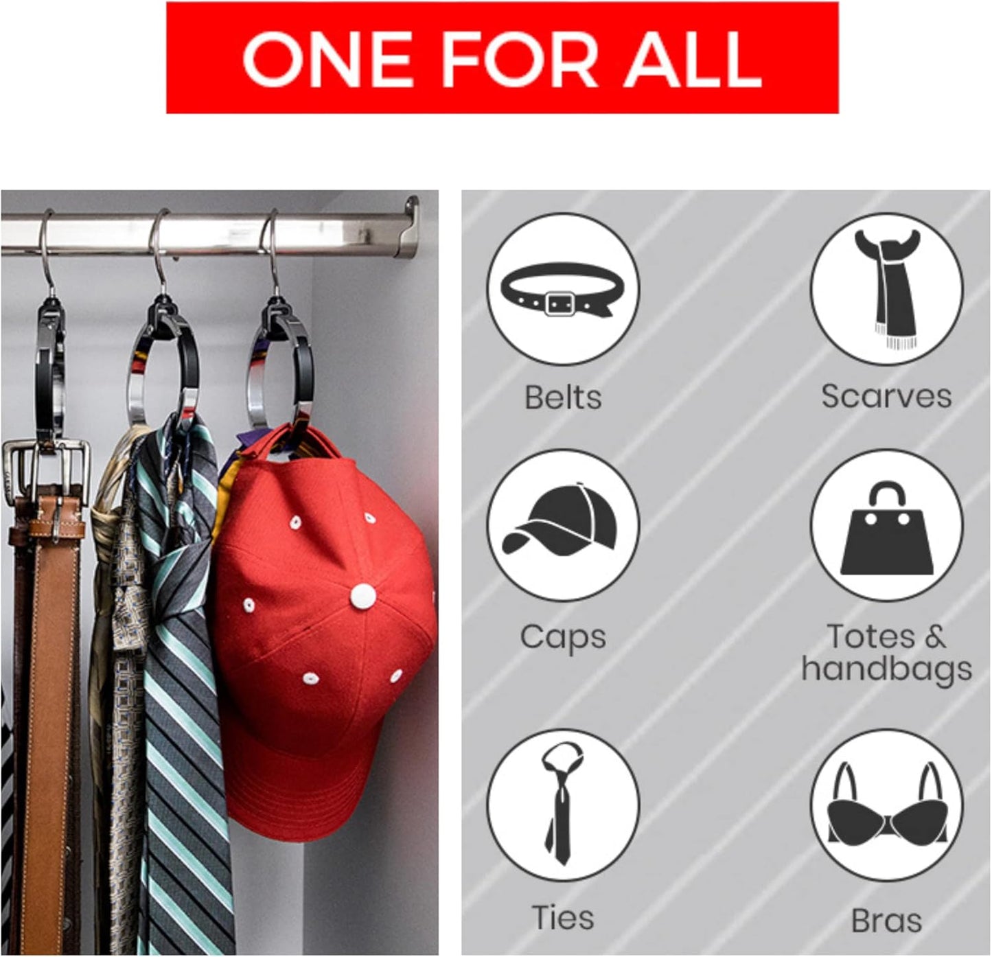 Multipurpose Closet Hanger Organizer - Efficient Space Saver for Belts, Hats, Ties, Scarves, Purses, and More