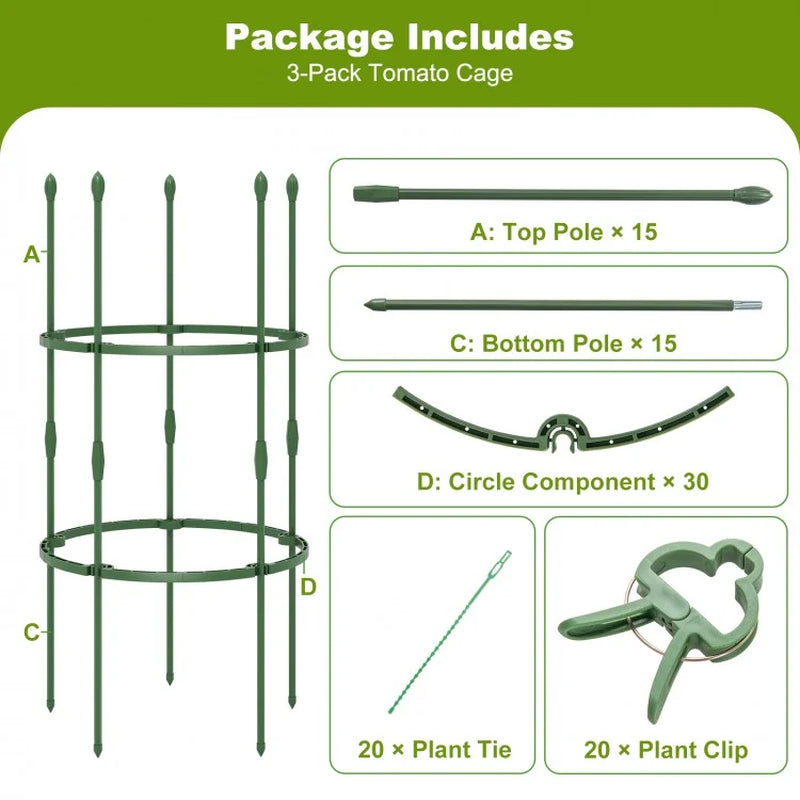 3-Pack Garden Trellis Plant Support Stands, 40/60 Inches Tall with Clips and Ties