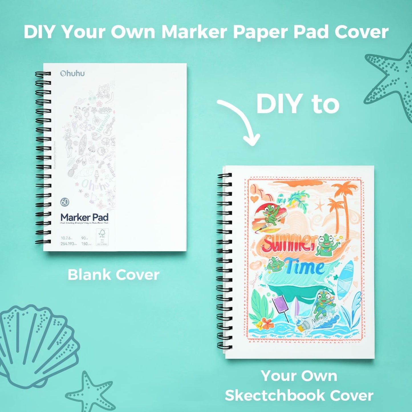 Double-Sided Marker Pads Art Sketchbook - 7.6" x 10" Large Format - 90LB/150GSM Smooth Bleedproof Paper - 60 Sheets/120 Pages