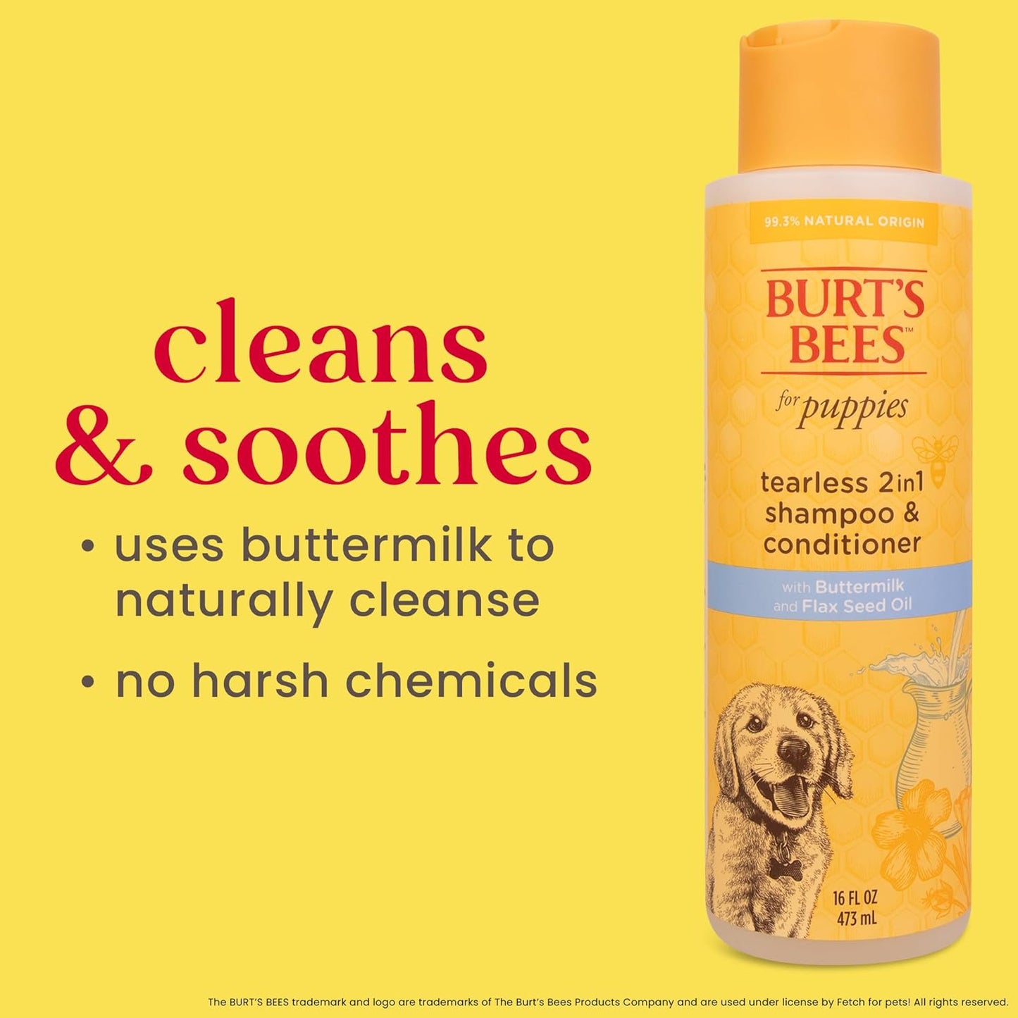 Natural Tearless 2-in-1 Shampoo, Conditioner - Puppies | Enriched Buttermilk, Linseed Oil | Gentle Formula