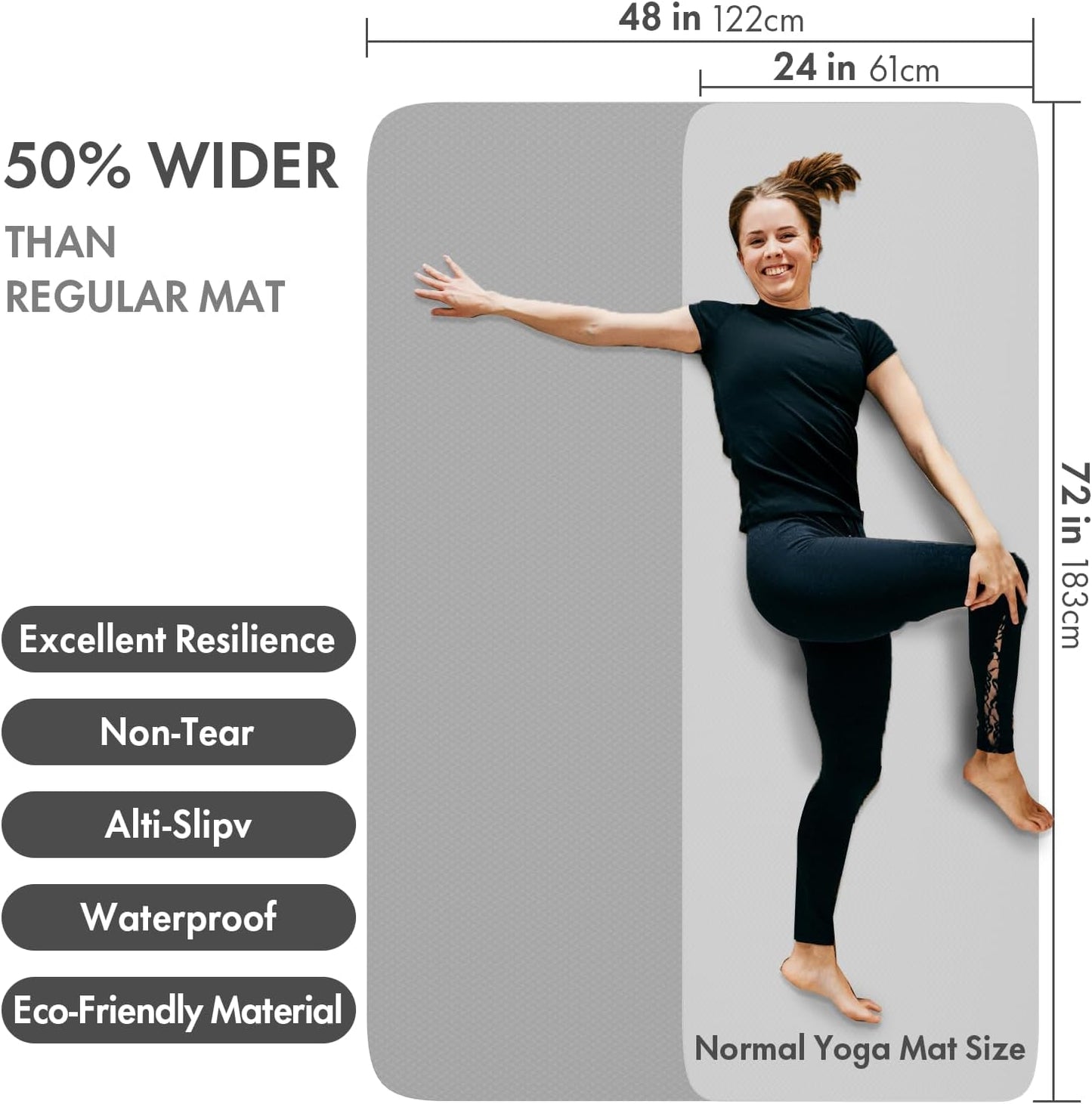 Extra Large Non-Slip Yoga Mat (6' x 4') - Thick TPE Exercise Mat for Yoga, Pilates, and Gym Workouts, Suitable for Men and Women