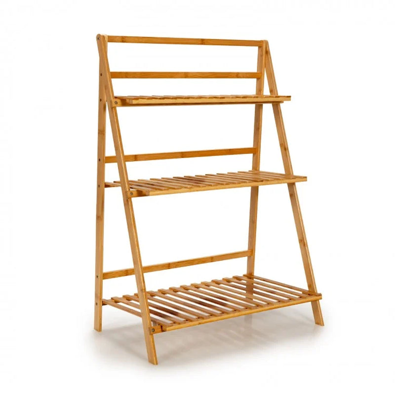 Foldable 3-Tier Bamboo Plant Stand Display Shelf for Balconies