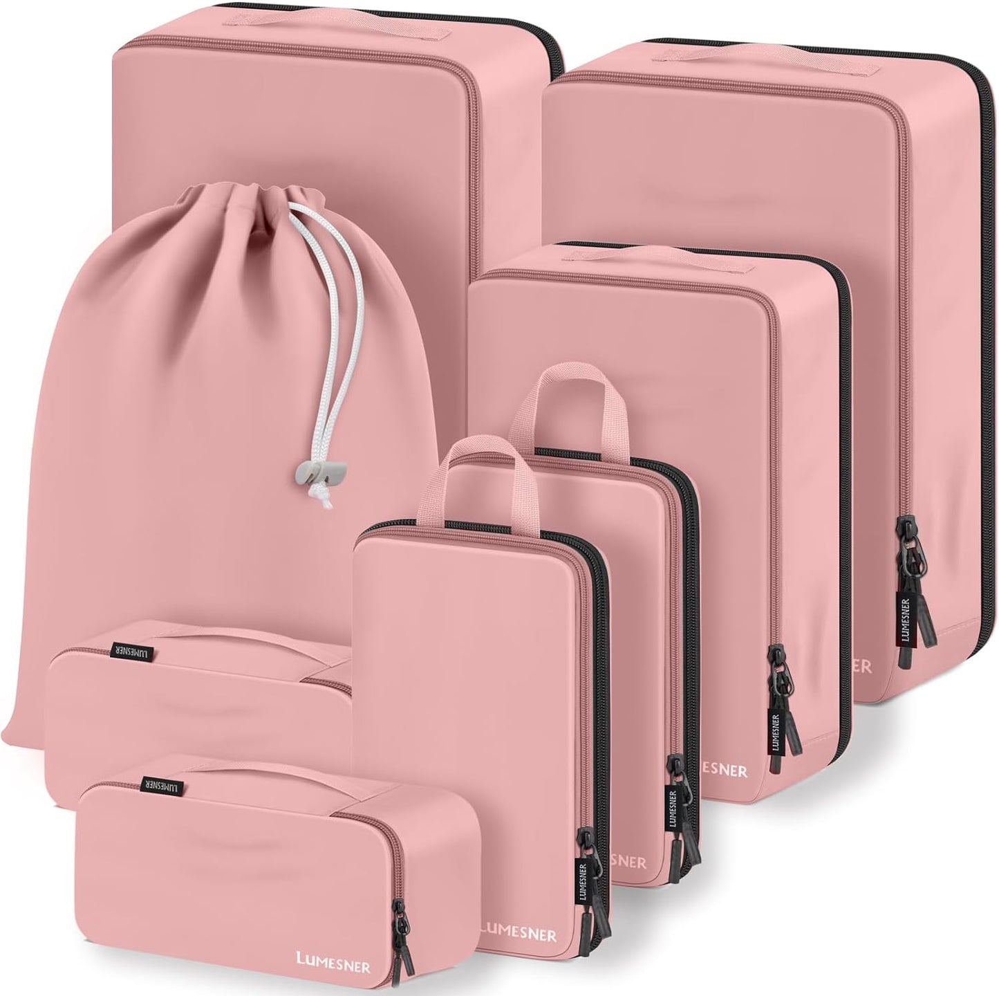 Compression Packing Cubes Set - 8-Piece Travel Organizers for Carry-On Suitcases in White