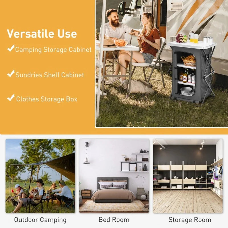 Compact Folding Pop-Up Storage Cabinet for Camping with Carry Bag