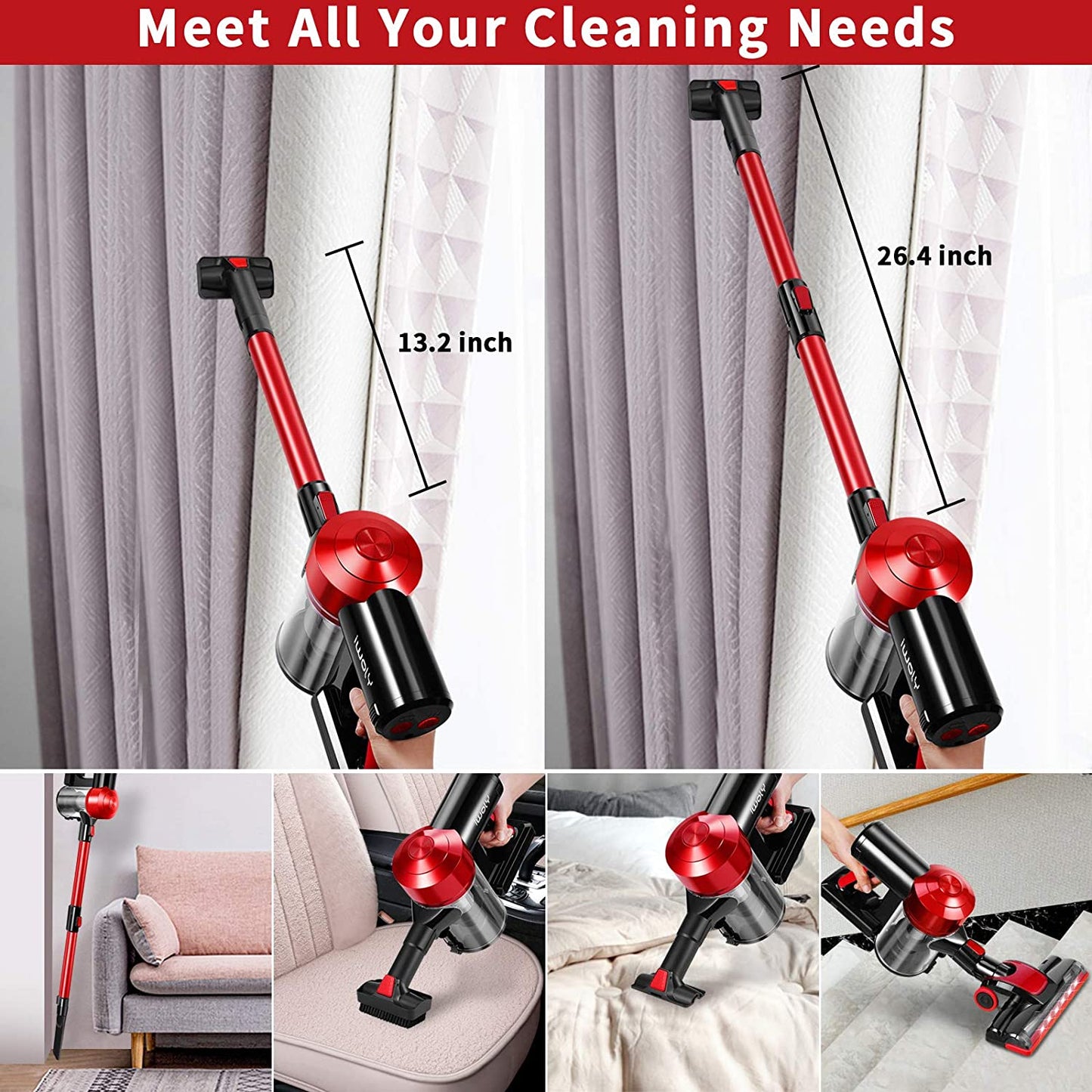 Rechargeable Cordless Vacuum Cleaner with 18,000Pa Cyclone Suction, Detachable Battery, HEPA Filtration, and Lightweight Design for Hard Floors and Vehicles