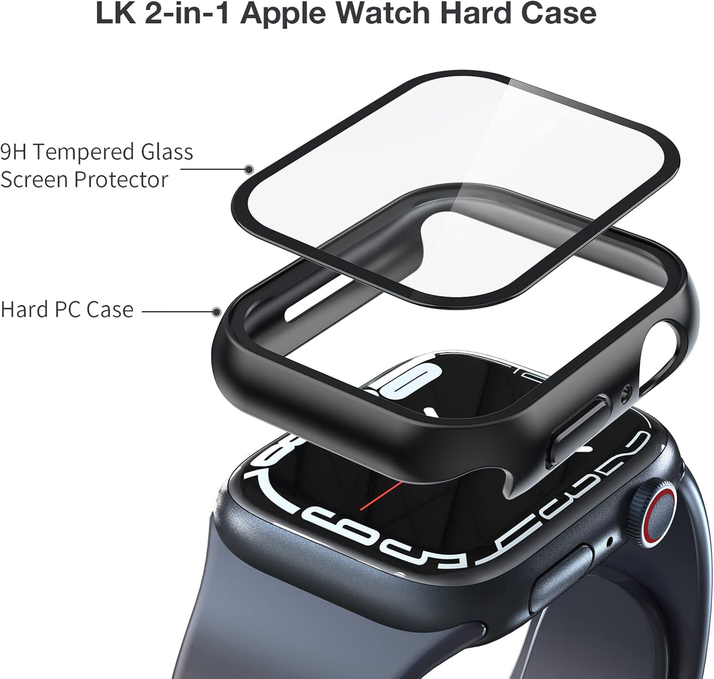 2-Pack Hard PC Case with Tempered Glass Screen Protector for Apple Watch Series 9/8/7 (45mm) - Touch Sensitive, HD Ultra-Thin, Full Protective Cover in Black