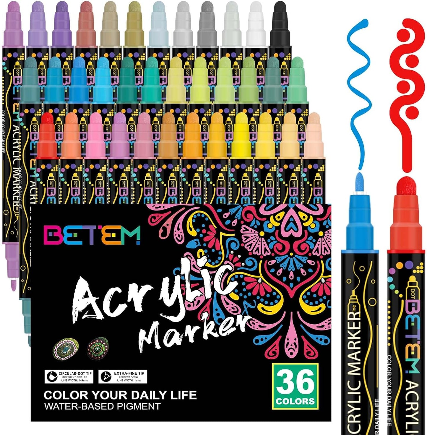 24-Color Dual Tip Acrylic Paint Markers for Versatile Art Applications on Wood, Canvas, Stone, Glass, and Ceramic