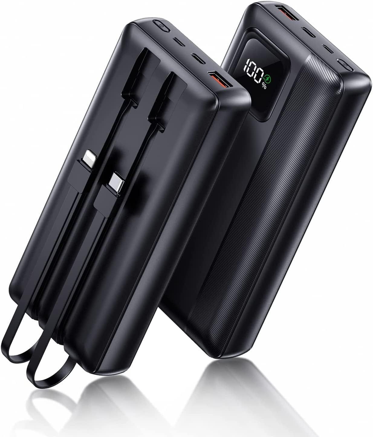 High-Capacity 40000mAh Portable Power Bank - PD 30W and QC4.0 Fast Charging, Built-in Dual Output Cables, LED Display