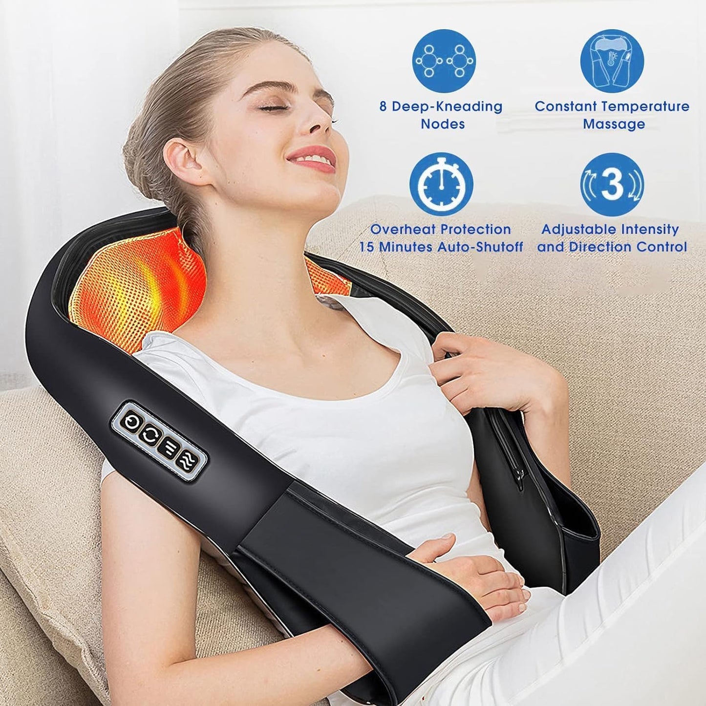 Shiatsu Neck and Shoulder Massager with Heat - 4D Deep Tissue Kneading Massage Pillow for Neck, Back, Waist, and Legs