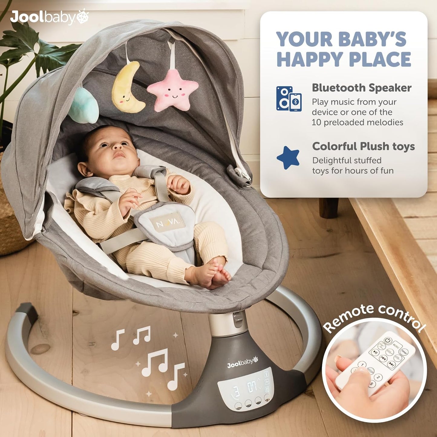 Electric Motorized Infant Swing - Bluetooth Music, 10 Preset Melodies, Remote Control - Newborns