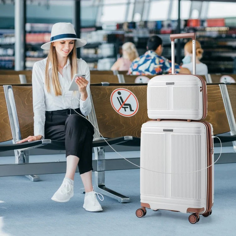 2-Piece Luggage Collection: 20-Inch Carry-On Suitcase and 14-Inch Cosmetic Case