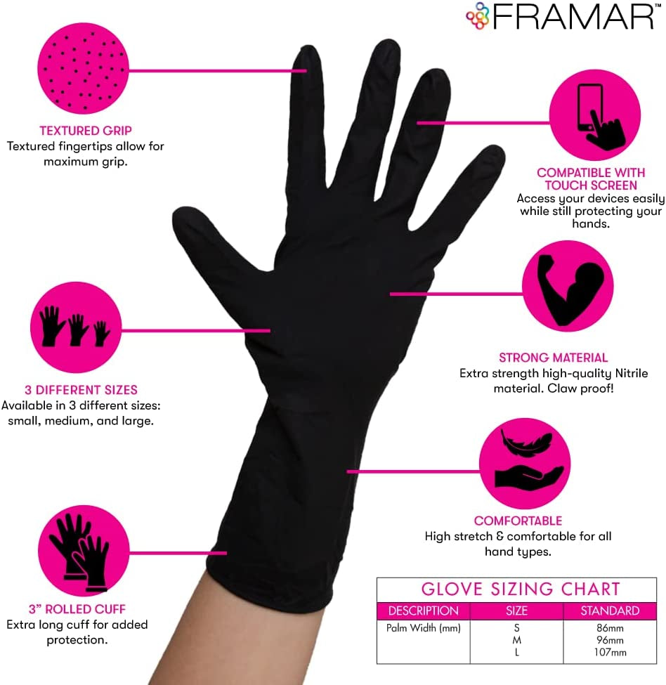 Black Disposable Nitrile Gloves - Latex-Free, Large Size, Ideal for Cleaning and Mechanic Use
