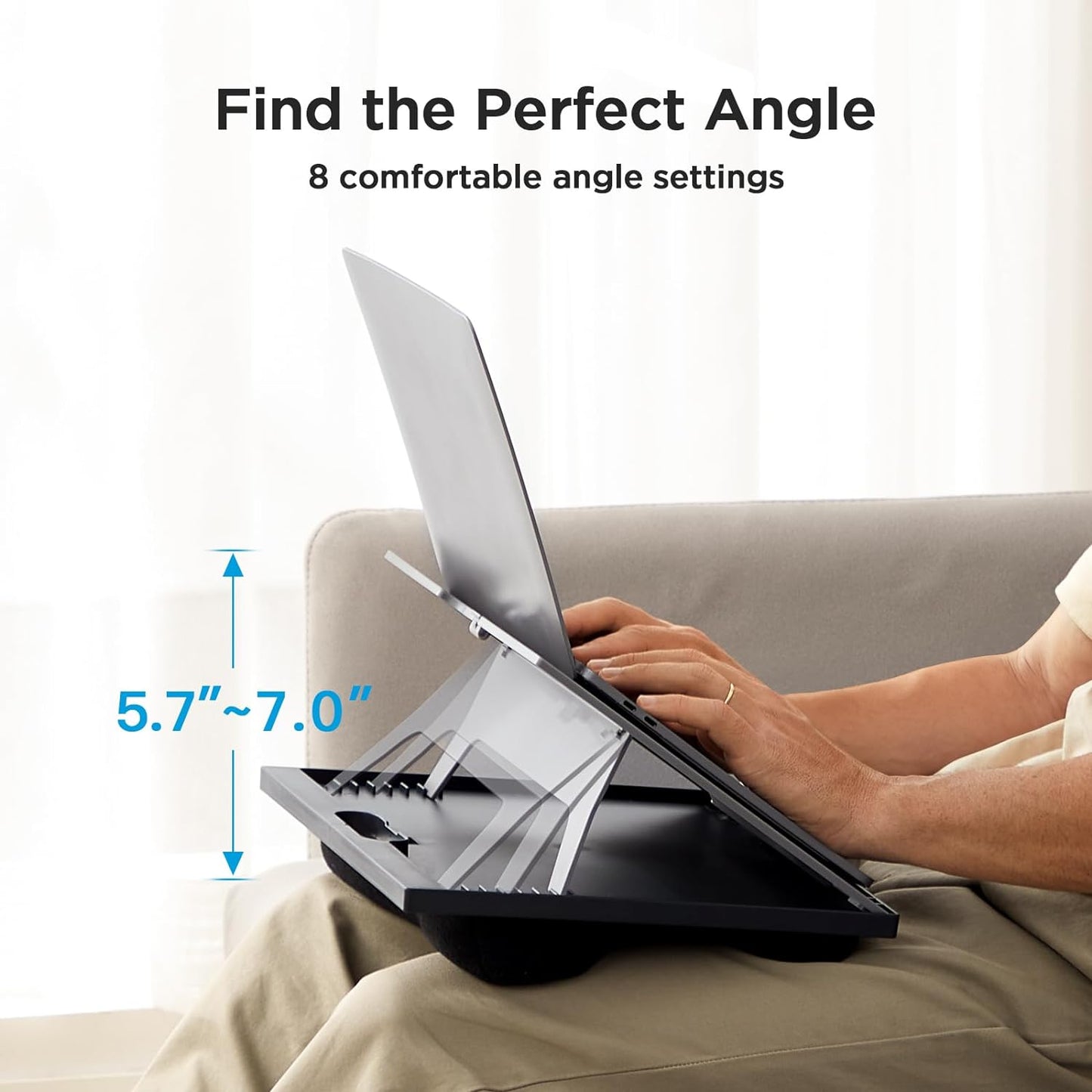 Adjustable Lap Desk with 8 Angles and Dual Cushions for Laptops up to 15.6 inches - Versatile Workstation for Car, Sofa, or Bed (Black)