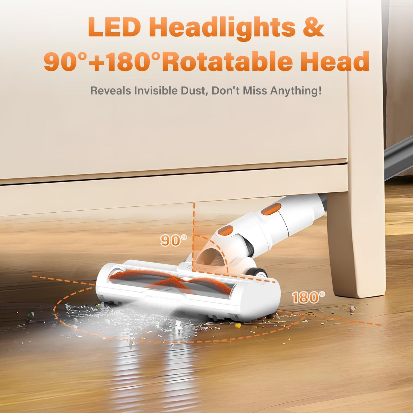 Cordless Stick Vacuum Cleaner V500 - 40000Pa/450W with LED Touch Screen, Wall-Mounted Charging Dock, Anti-Tangle Technology, Lightweight Handheld Design